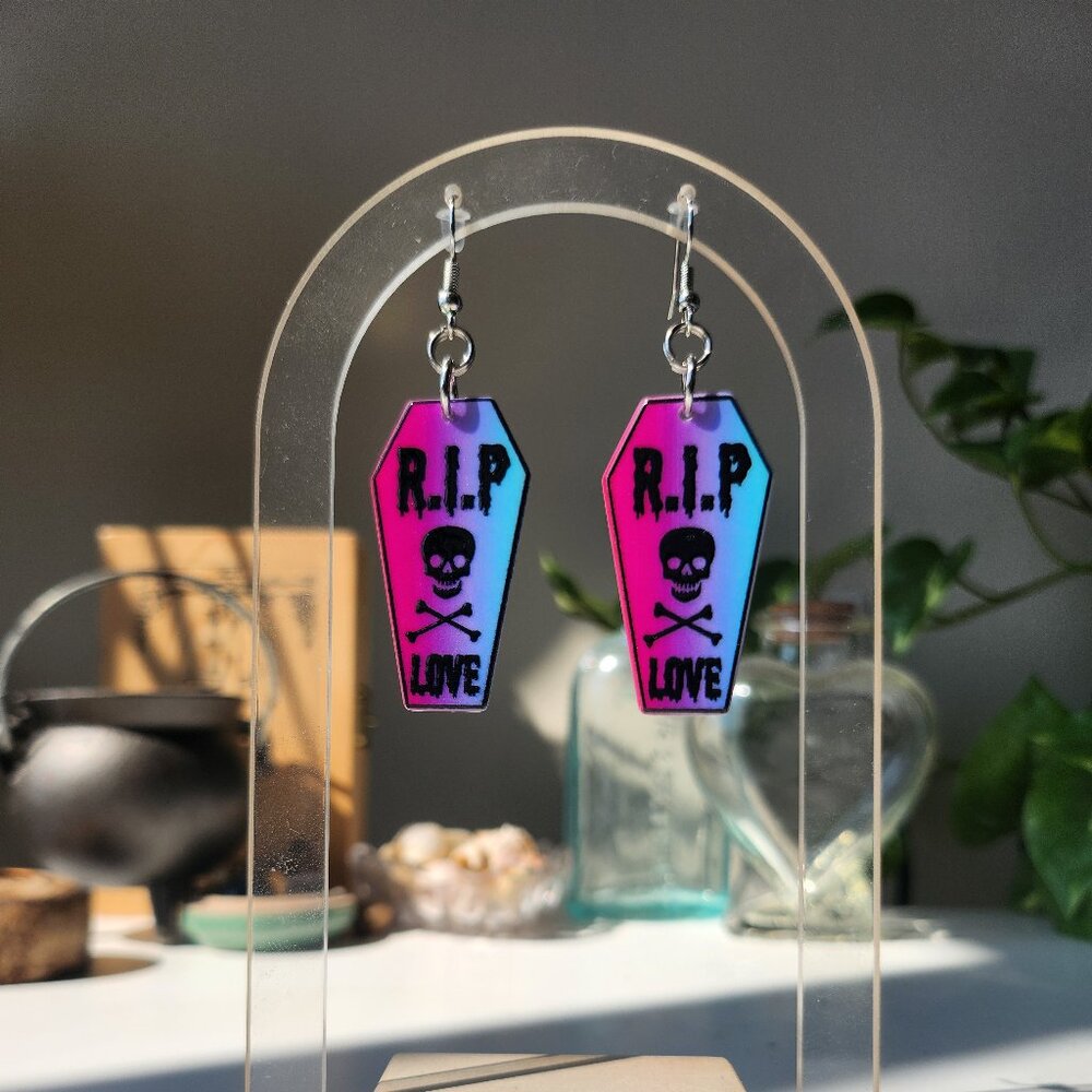 Spooky Season RIP Love Coffin Earrings